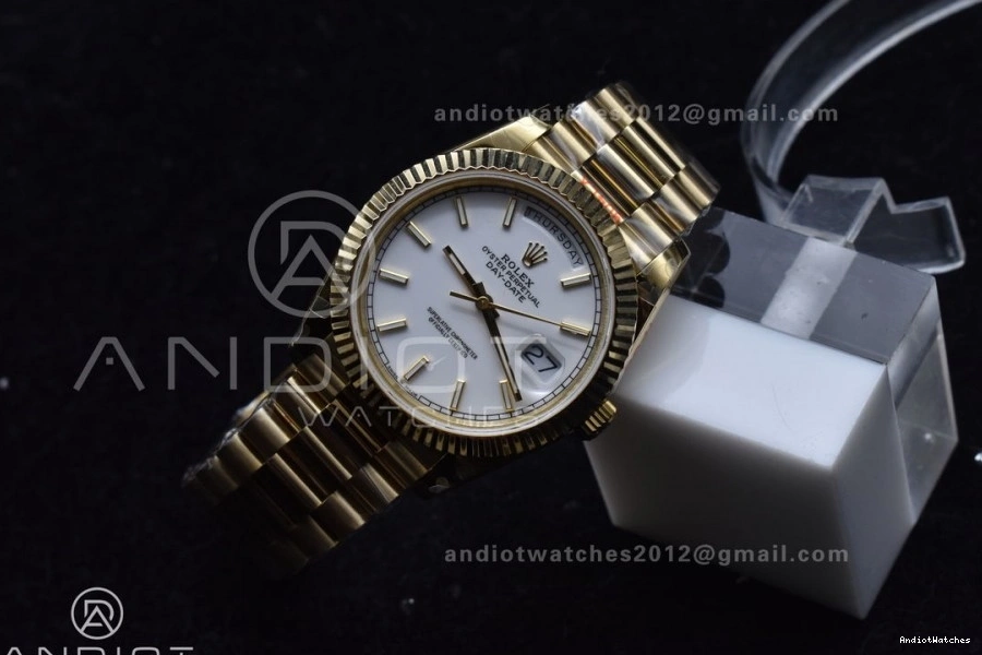 On 904L Dial YG Tungsten Bracelet Weighted White 40 Contemporary DayDate Steel Markers V A2836 GMF Stick 730 President 0901